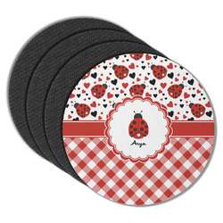 Ladybugs & Gingham Round Rubber Backed Coasters - Set of 4 (Personalized)