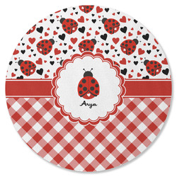 Ladybugs & Gingham Round Rubber Backed Coaster (Personalized)
