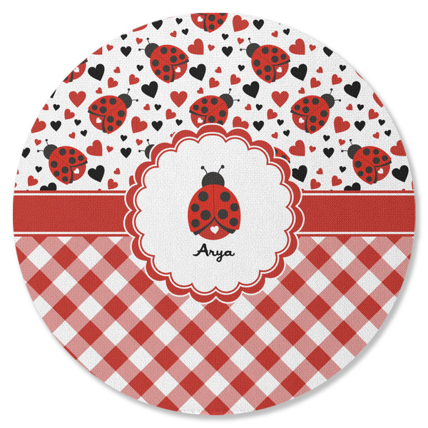 Ladybugs & Gingham Round Coaster Rubber Back - Single