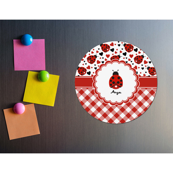 Ladybugs & Gingham Round Fridge Magnet - LIFESTYLE