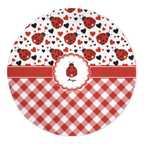 Custom Ladybugs & Gingham 5' Round Indoor Area Rug (Personalized)