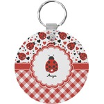Ladybugs & Gingham Round Plastic Keychain (Personalized)