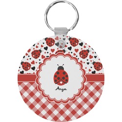 Ladybugs & Gingham Round Plastic Keychain (Personalized)