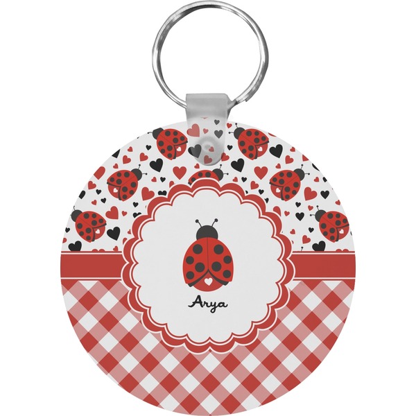 Ladybugs & Gingham Round Keychain (Personalized)