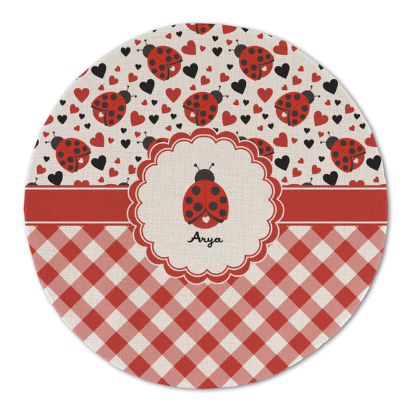 Ladybugs & Gingham Round Linen Placemats - FRONT (Double Sided)