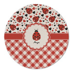 Ladybugs & Gingham Round Linen Placemat - Single Sided (Personalized)