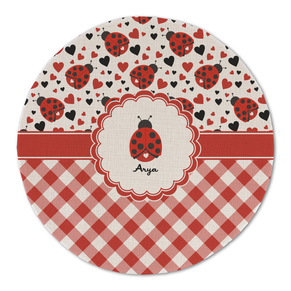 Custom Ladybugs & Gingham Round Linen Placemat - Single Sided (Personalized)