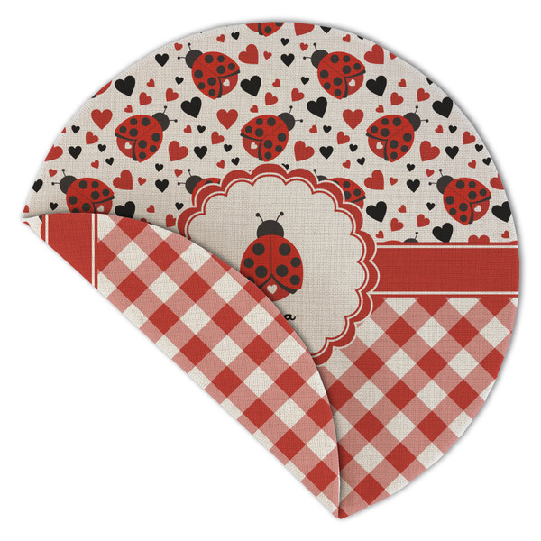Ladybugs & Gingham Round Linen Placemats - Front (folded corner double sided)