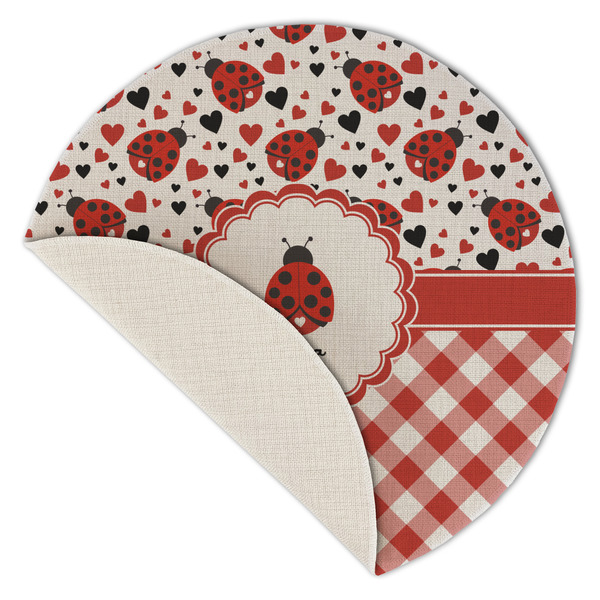 Ladybugs & Gingham Round Linen Placemats - Front (folded corner single sided)