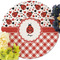 Ladybugs & Gingham Round Linen Placemats - Front (w flowers)