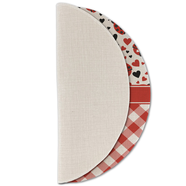 Ladybugs & Gingham Round Linen Placemats - HALF FOLDED (single sided)