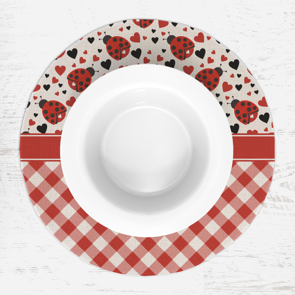 Ladybugs & Gingham Round Linen Placemats - LIFESTYLE (single)
