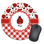 Ladybugs & Gingham Round Mouse Pad (Personalized)