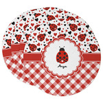 Ladybugs & Gingham Round Paper Coasters w/ Name or Text