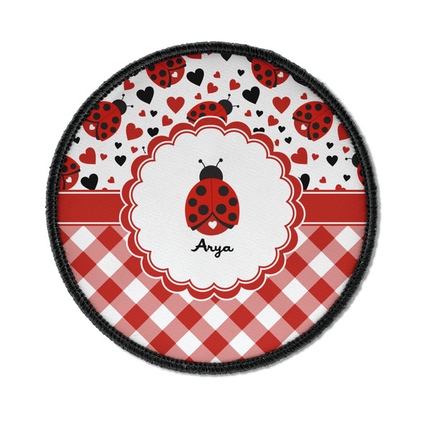 Custom Ladybugs & Gingham Iron On Round Patch w/ Name or Text