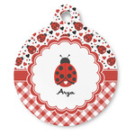 Ladybugs & Gingham Round Pet ID Tag - Large (Personalized)