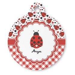 Ladybugs & Gingham Round Pet ID Tag (Personalized)