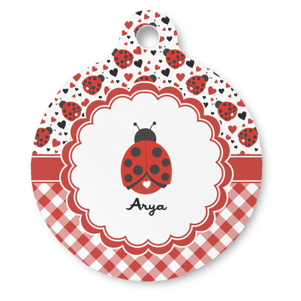 Custom Ladybugs & Gingham Round Pet ID Tag - Large (Personalized)