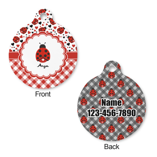 Ladybugs & Gingham Round Pet Tag - Front & Back