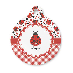 Ladybugs & Gingham Round Pet ID Tag - Small (Personalized)