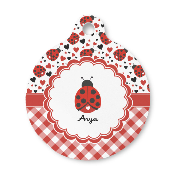 Custom Ladybugs & Gingham Round Pet ID Tag - Small (Personalized)