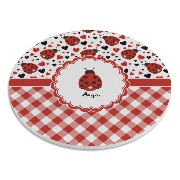 Ladybugs & Gingham Round Stone Trivet - Angle View