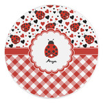 Ladybugs & Gingham Round Stone Trivet (Personalized)