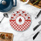Ladybugs & Gingham Round Stone Trivet - In Context View