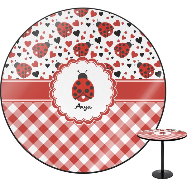 Custom Ladybugs & Gingham Round Table - 30" (Personalized)
