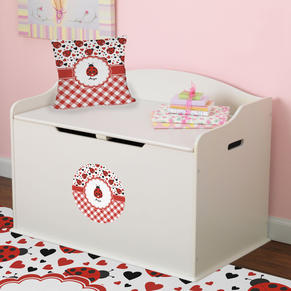 Ladybugs & Gingham Round Wall Decal on Toy Chest