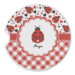 Ladybugs & Gingham Sandstone Car Coaster - Single (Personalized)