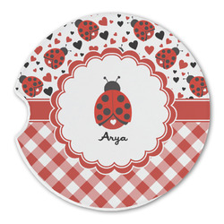 Ladybugs & Gingham Sandstone Car Coaster - Single (Personalized)