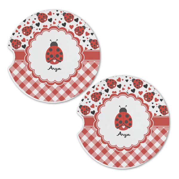 Ladybugs & Gingham Sandstone Car Coasters - Set of 2