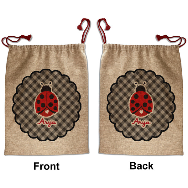 Custom Ladybugs & Gingham Santa Sack - Front & Back (Personalized)