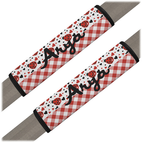 Custom Ladybugs & Gingham Seat Belt Covers (Set of 2) (Personalized)