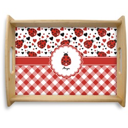 Ladybugs & Gingham Natural Wooden Tray - Large (Personalized)