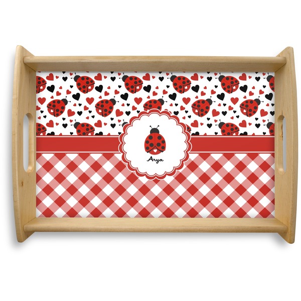 Custom Ladybugs & Gingham Natural Wooden Tray - Small (Personalized)