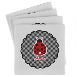 Ladybugs & Gingham Absorbent Stone Coasters - Set of 4 (Personalized)