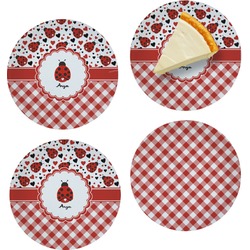 Ladybugs & Gingham Set of 4 Glass Appetizer / Dessert Plate 8" (Personalized)