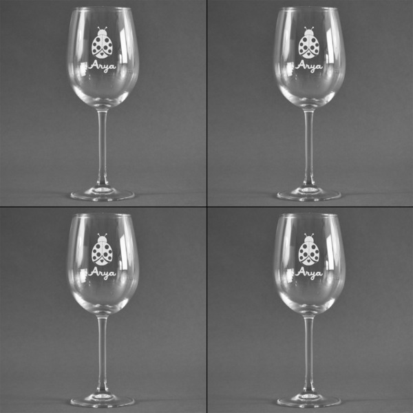 Ladybugs & Gingham Set of Four Personalized Wineglasses (Approval)