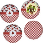 Ladybugs & Gingham Set of 4 Glass Lunch / Dinner Plate 10" (Personalized)