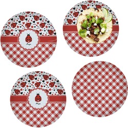 Ladybugs & Gingham Set of 4 Glass Lunch / Dinner Plate 10" (Personalized)