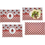 Ladybugs & Gingham Set of 4 Glass Rectangular Lunch / Dinner Plate (Personalized)