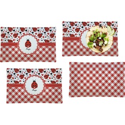 Ladybugs & Gingham Set of 4 Glass Rectangular Lunch / Dinner Plate (Personalized)