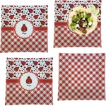 Ladybugs & Gingham Set of 4 Glass Square Lunch / Dinner Plate 9.5" (Personalized)