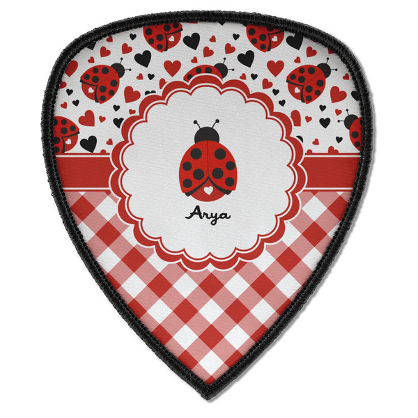 Custom Ladybugs & Gingham Iron on Shield Patch A w/ Name or Text