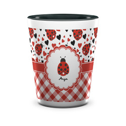 Ladybugs & Gingham Ceramic Shot Glass - 1.5 oz - Two Tone - Set of 4 (Personalized)