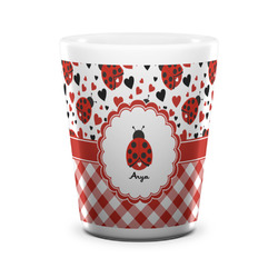 Ladybugs & Gingham Ceramic Shot Glass - 1.5 oz - White - Single (Personalized)