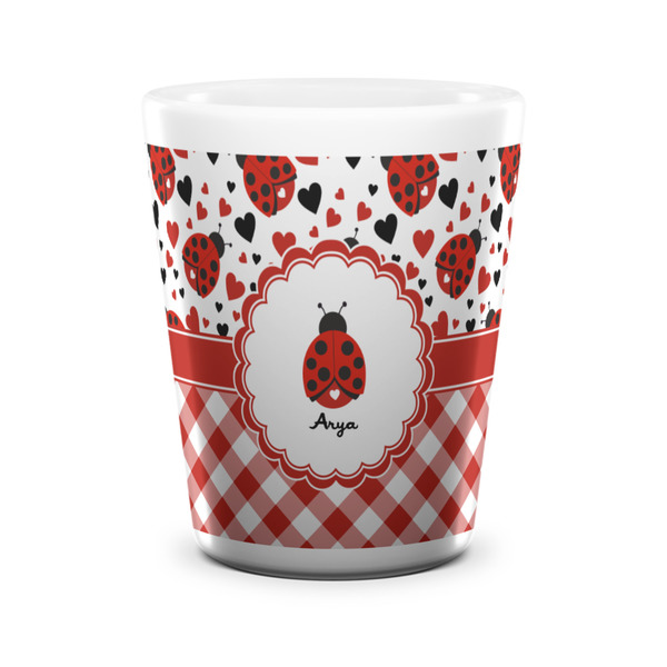 Ladybugs & Gingham Shot Glass - White - FRONT