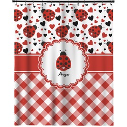 Ladybugs & Gingham Extra Long Shower Curtain - 70"x84" (Personalized)